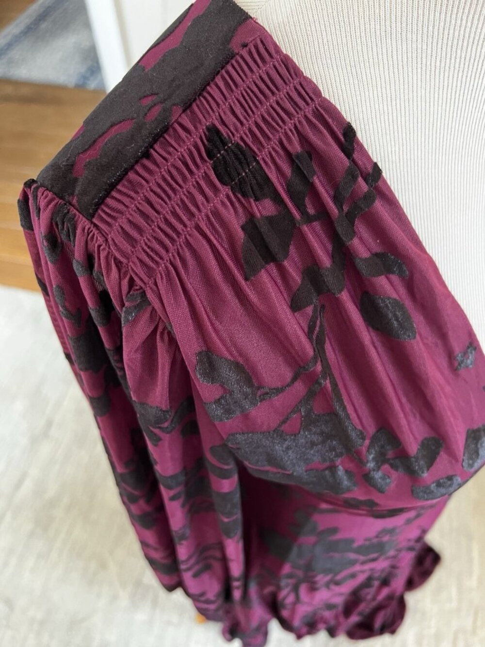 Baltic Born Liana Velvet Burnout Embossed Goth Maxi Dress Plum Black Ruffle Tier - Picture 7 of 7